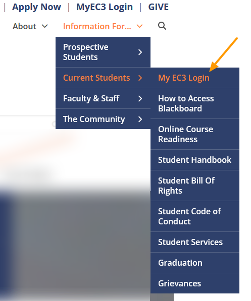 finding ec3 login in navigation menu