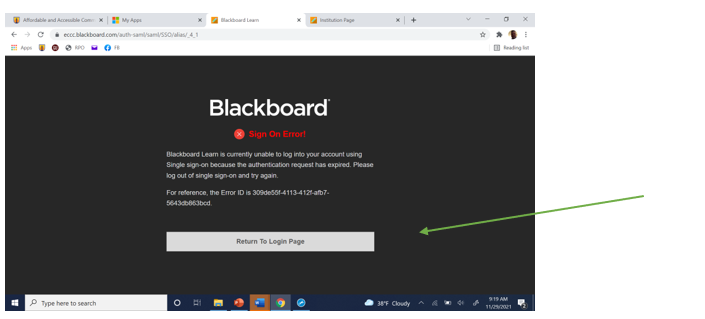 blackboard alternate login page
